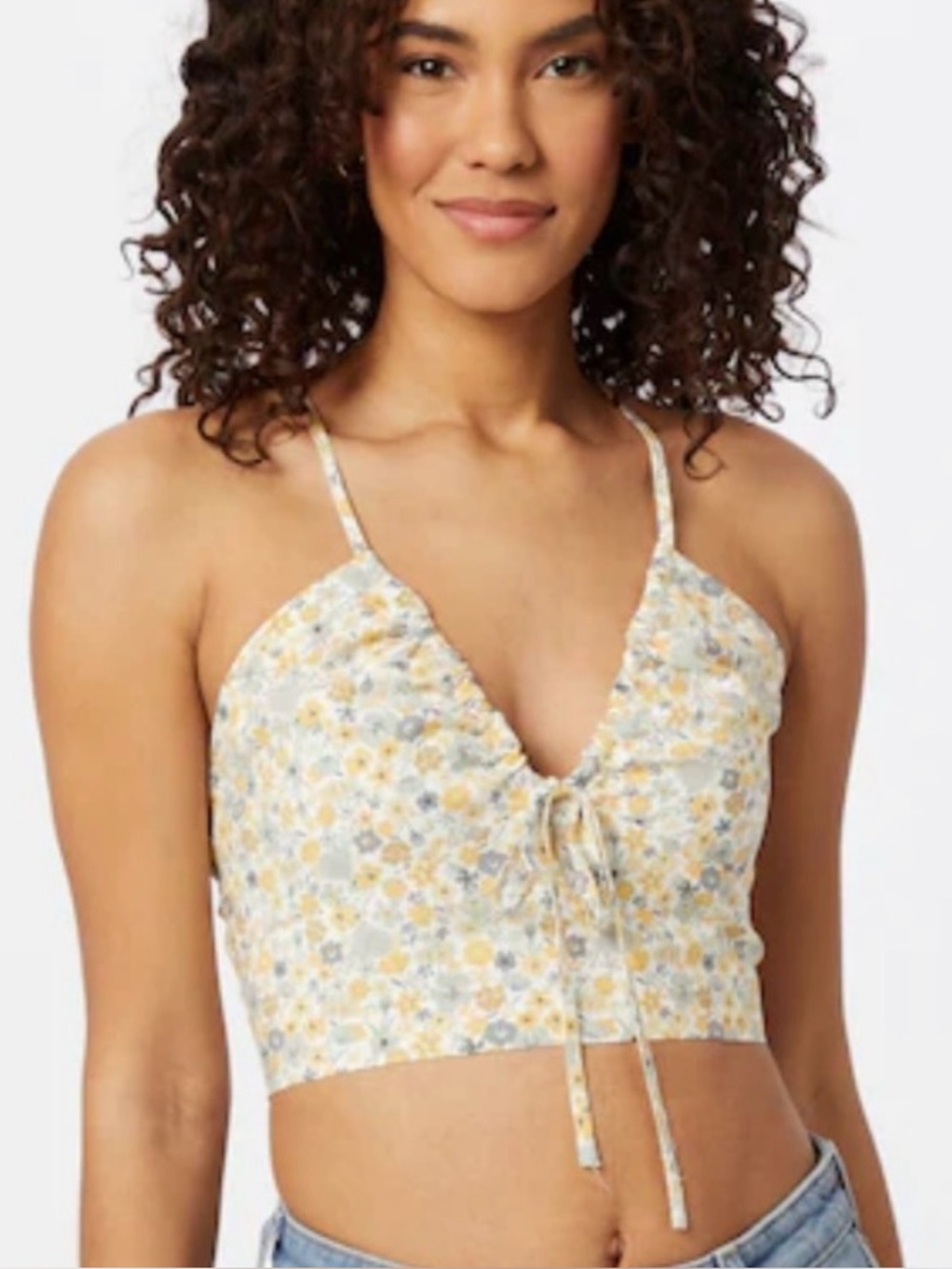 Bardot Y2K Floral Crop Top Yellow Spaghetti Strap Zip Back Women’s Size 6